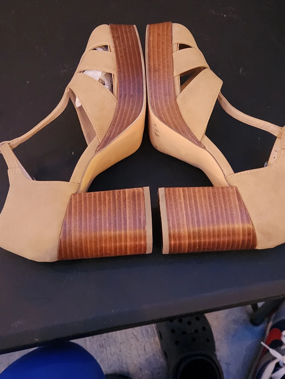 CUSHIONAIRE Tizzy Mary Jane Platform Heeled Sandals Tan Microsuede - Size 9M